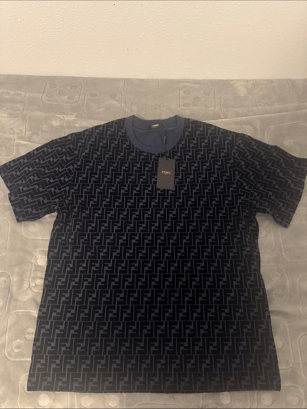 Fendi Navy Blue FF-Motif Short Sleeve T-Shirt